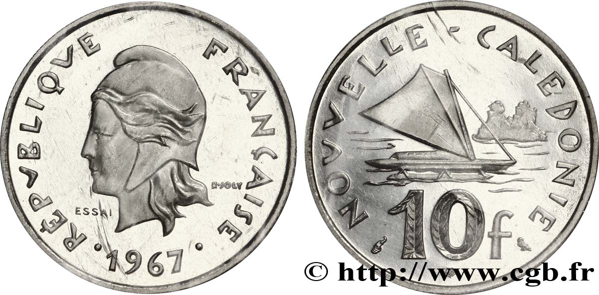 NEUKALEDONIEN Essai de 10 Francs Marianne / voilier 1967 Paris ST 