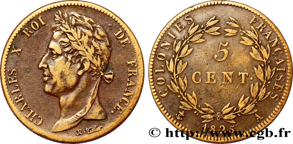 COLONIES FRANÇAISES - Charles X, pour la Guyane et le Sénégal 5 Centimes Charles X 1825 Paris - A TTB 