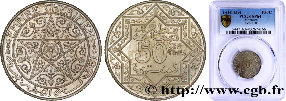 MARUECOS - PROTECTORADO FRANCÉS 50 Centimes (Essai) en cupro-nickel (?), 4,90 grammes n.d. Paris SC64 PCGS
