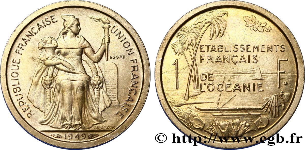 FRENCH POLYNESIA - Oceania Francesa Essai de 1 Franc établissement français de l’Océanie 1949 Paris FDC 