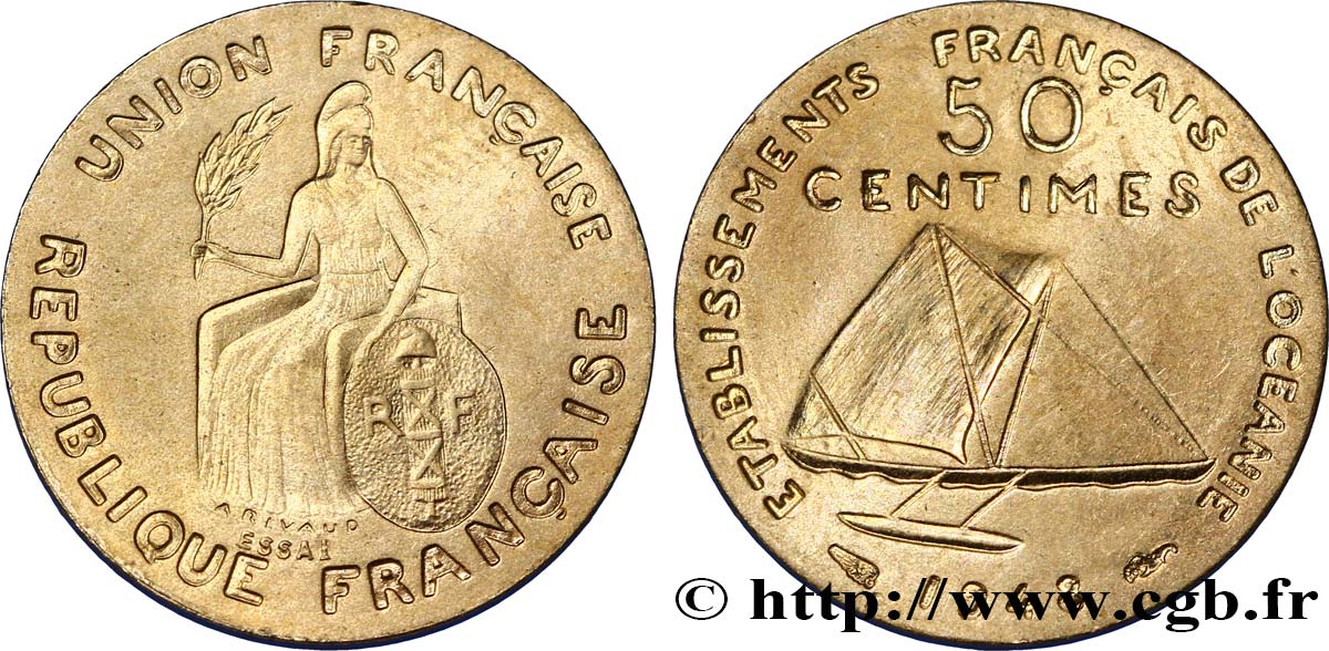 FRENCH POLYNESIA - French Oceania Essai de 50 Centimes type sans listel 1948 Paris MS 