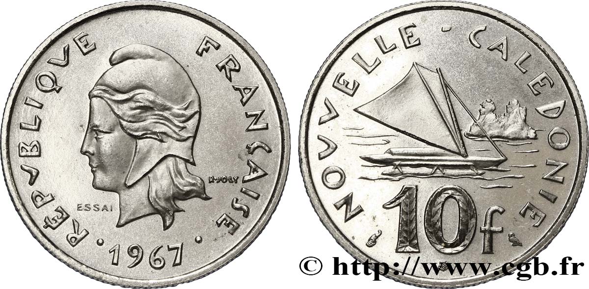 NOUVELLE CALÉDONIE Essai de 10 Francs Marianne / voilier 1967 Paris SPL 