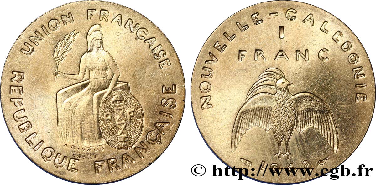 NOUVELLE CALÉDONIE Essai de 1 Franc type sans listel 1948 Paris FDC 