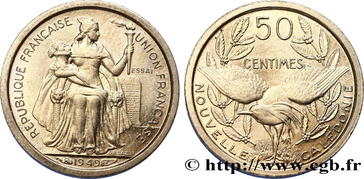 NEW CALEDONIA Essai de 50 Centimes 1949 Paris MS 