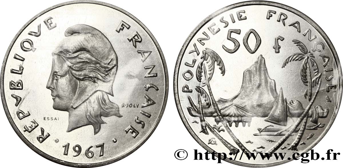 FRENCH POLYNESIA Essai de 50 Francs 1967 Paris MS70 