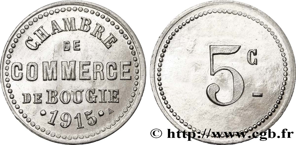 ALGÉRIE 5 Centimes Chambre de Commerce de Bougie 1915  SPL 