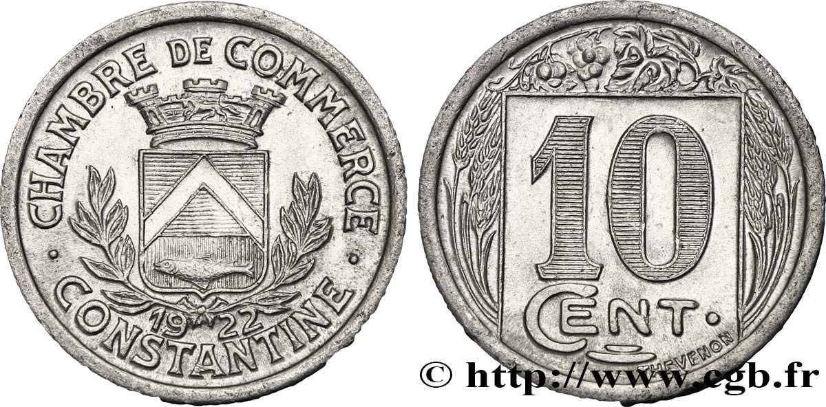ALGERIEN 10 Centimes Chambre de Commerce de Constantine 1922  ST 