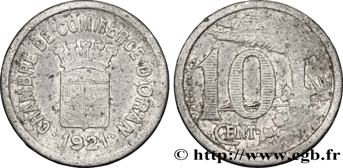 ALGERIA 10 Centimes Chambre de Commerce d’Oran 1921  VF 