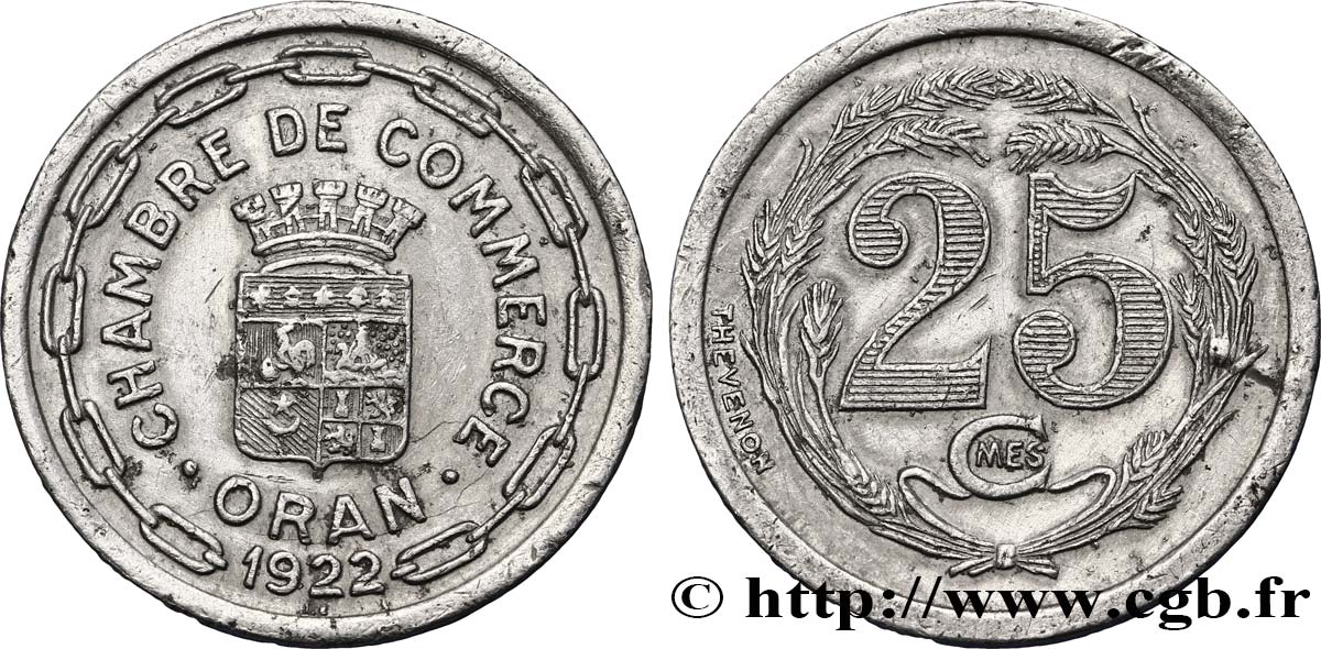 ALGÉRIE 25 Centimes Chambre de Commerce d’Oran 1922  TTB 
