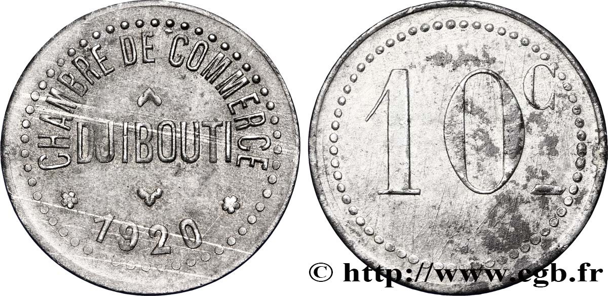 DJIBUTI 10 Centimes Chambre de Commerce de Djibouti 1920 Paris MB 