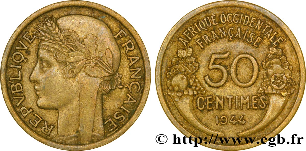 FRENCH WEST AFRICA 50 Centimes Morlon 1944 Londres AU 