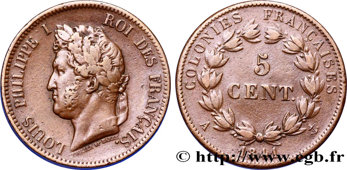 COLONIAS FRANCESAS - Louis-Philippe para Guadalupe 5 Centimes Louis Philippe Ier 1841 Paris - A BC+ 