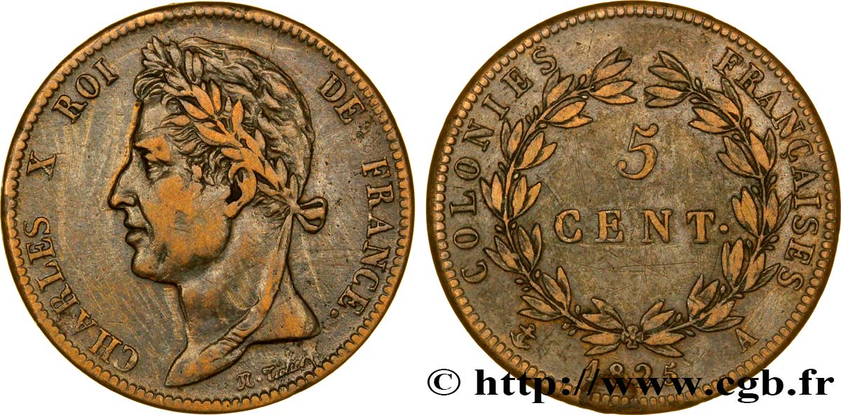 COLONIAS FRANCESAS - Charles X, para Guayana y Senegal 5 Centimes Charles X 1825 Paris - A MBC 
