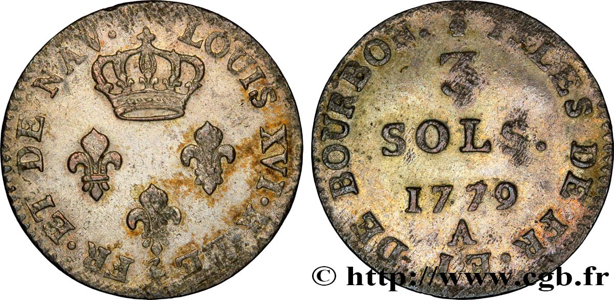 ISLES OF FRANCE AND BOURBON 3 Sols 1779 Paris AU 