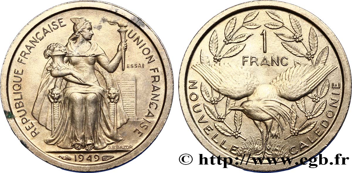 NUEVA CALEDONIA Essai de 1 Franc 1949 Paris SC 