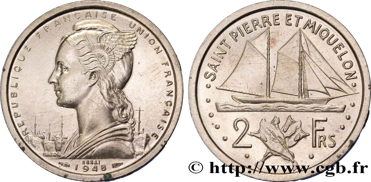 SAINT PIERRE ET MIQUELON Essai de 2 Francs 1948 Paris SPL 