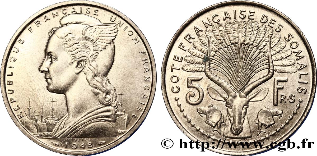 CÔTE FRANÇAISE DES SOMALIS Essai de 5 Francs 1948 Paris SPL 