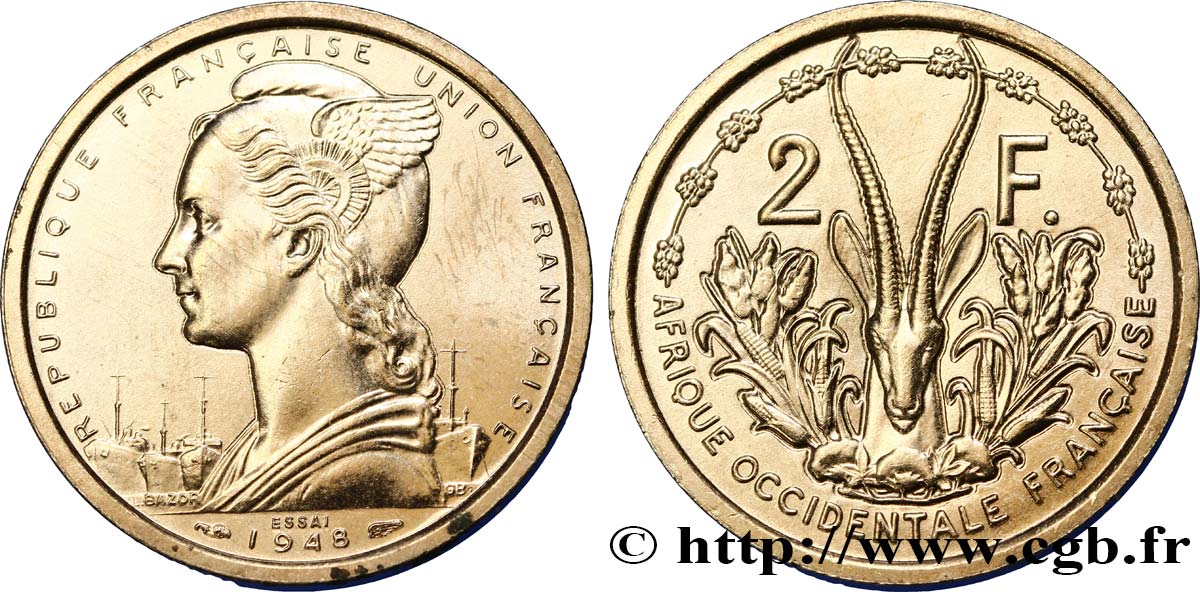 FRENCH WEST AFRICA - FRENCH UNION / UNION FRANÇAISE Essai de 2 Francs 1948 Paris MS 