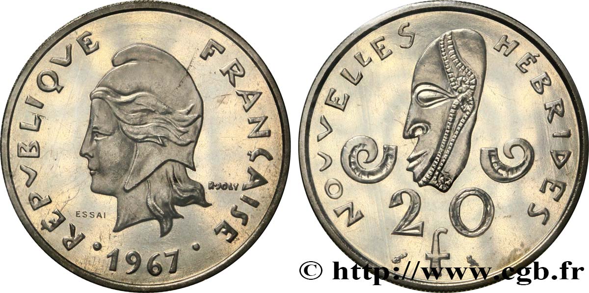 NOUVELLES HÉBRIDES (VANUATU depuis 1980) Essai de 20 Francs 1967 Paris FDC70 