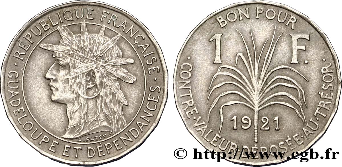 GUADELOUPE Bon pour 1 Franc indien caraïbe 1921  SUP 