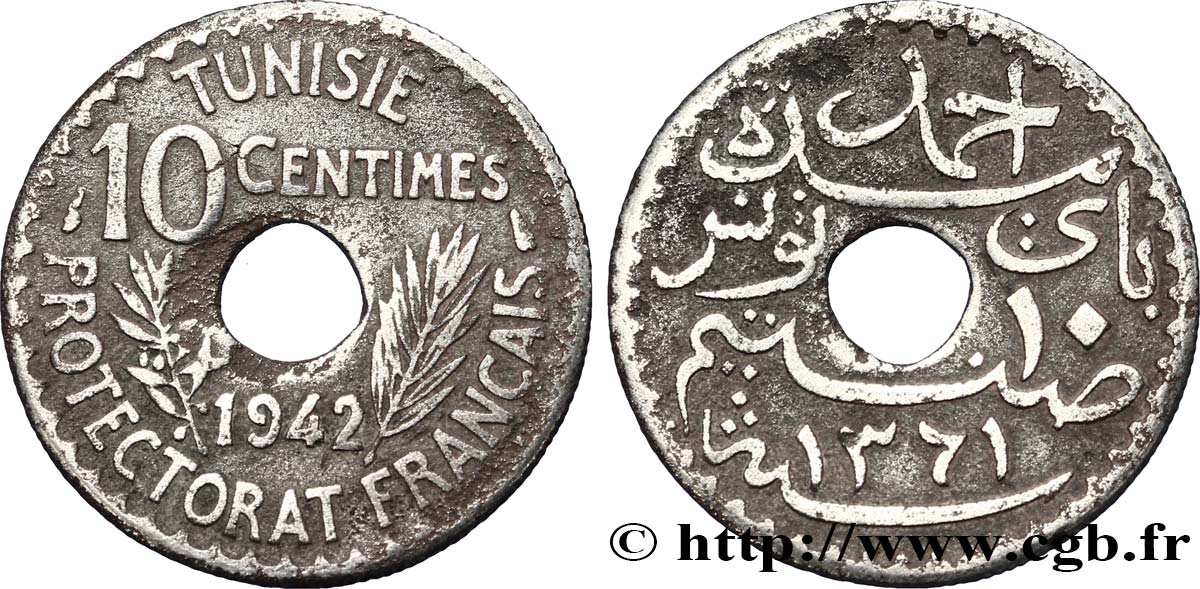 TUNISIA - FRENCH PROTECTORATE 10 Centimes 1942 Paris VF 