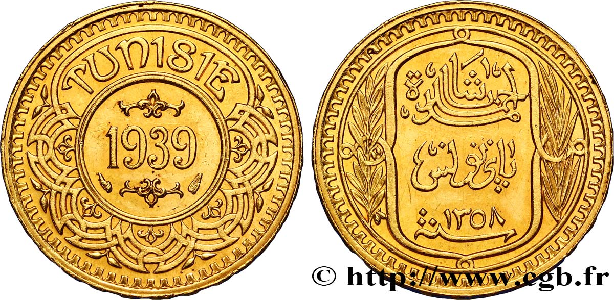 TUNISIA - French protectorate 100 Francs or frappée au nom du Bey Ahmed AH 1358 1939 Paris AU 