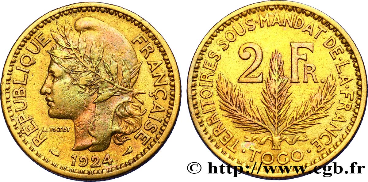 TOGO - FRANZÖSISCHE MANDAT 2 Francs 1924 Paris fVZ 
