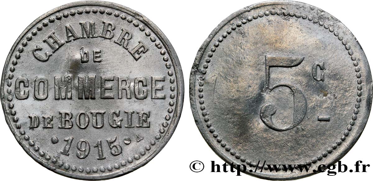 ALGÉRIE 5 Centimes Chambre de Commerce de Bougie 1915  SUP 