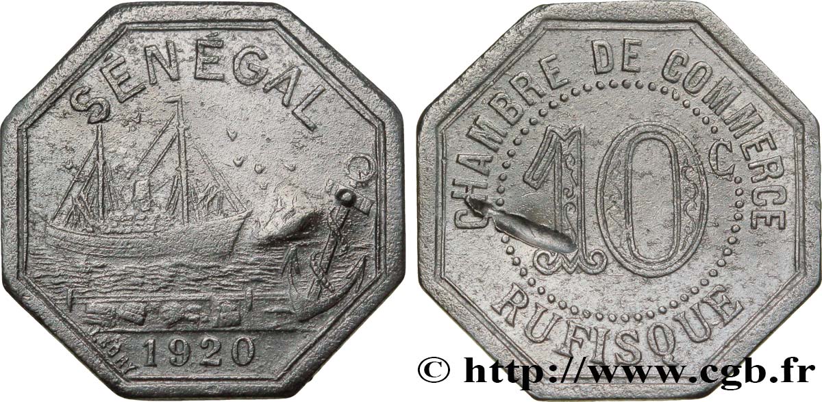 AFRIQUE FRANÇAISE - SÉNÉGAL 10 Centimes Chambre de Commerce Rufisque 1920  TTB 
