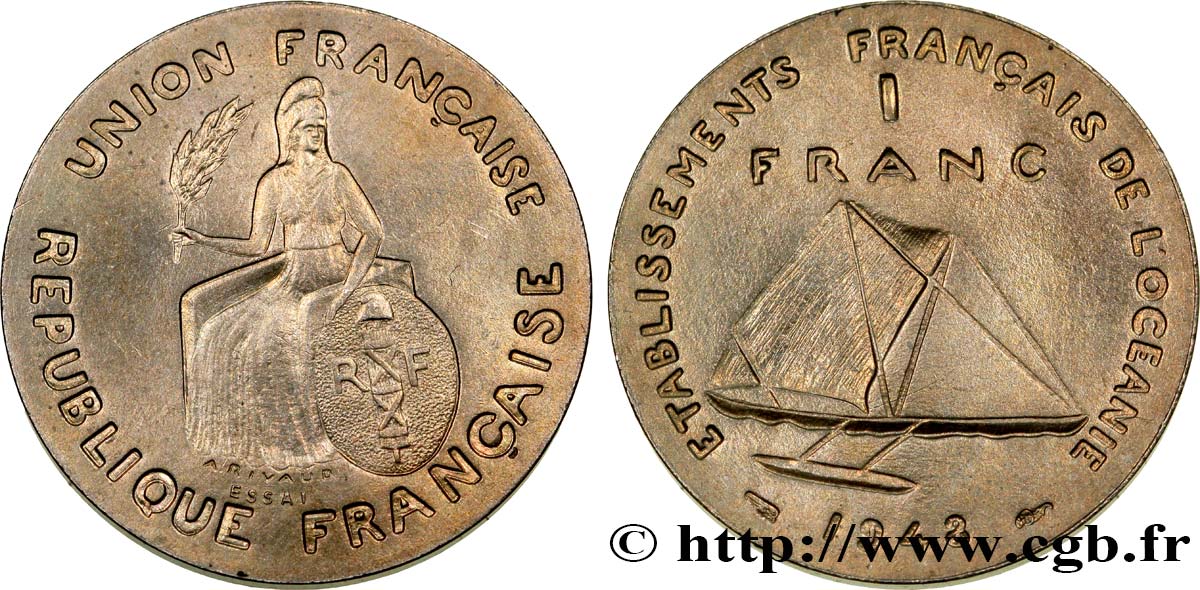 POLYNÉSIE FRANÇAISE - Océanie française Essai de 1 Franc type sans listel 1948 Paris SPL 