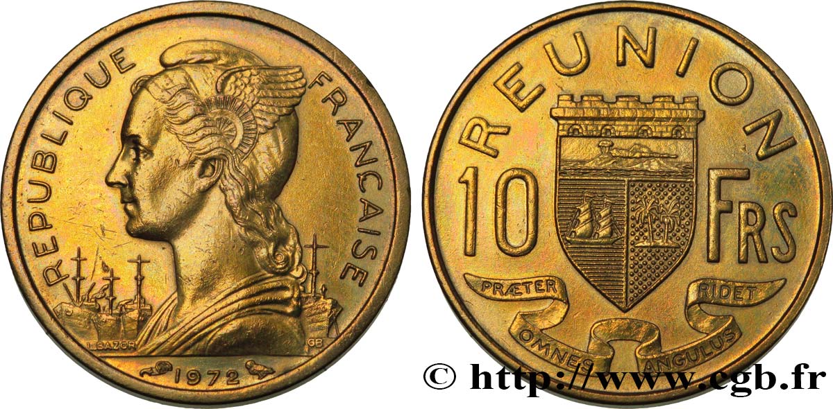 ÎLE DE LA RÉUNION 10 Francs 1972 Paris SUP 