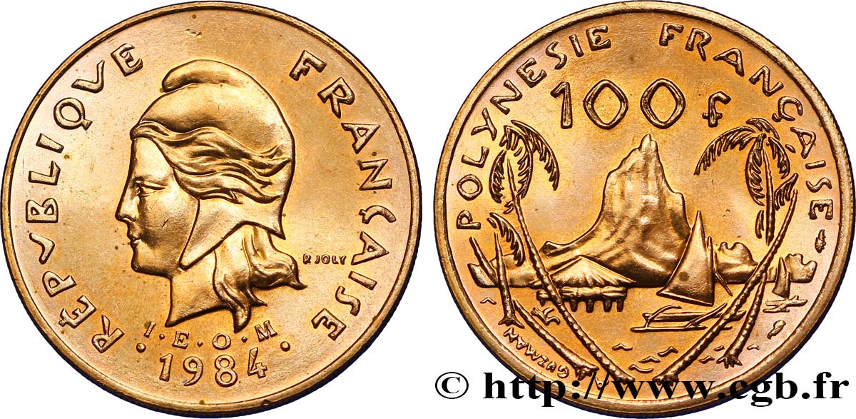POLYNÉSIE FRANÇAISE 100 Francs I.E.O.M. Marianne / paysage polynésien type IEOM 1984 Paris SUP 