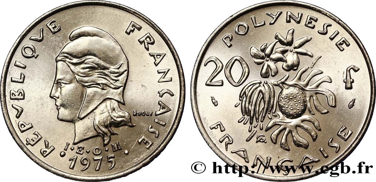 POLINESIA FRANCESA 20 Francs I.E.O.M Marianne  1975 Paris SC 