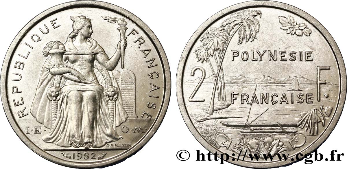 POLYNÉSIE FRANÇAISE 2 Francs I.E.O.M. Polynésie Française 1982 Paris SPL 
