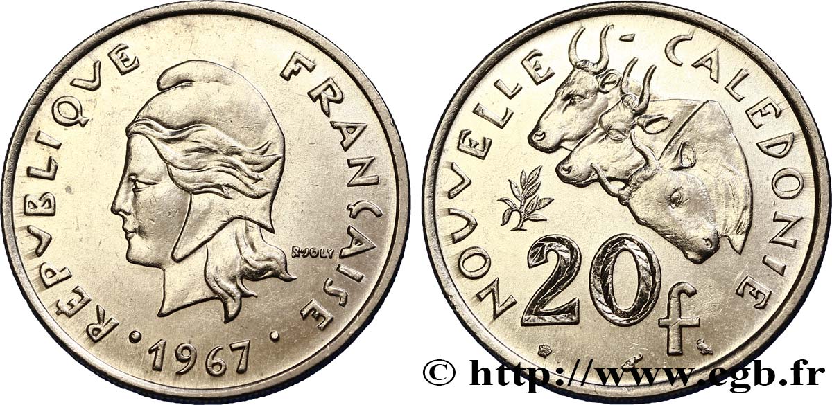 NOUVELLE CALÉDONIE 20 Francs Marianne / zébus d’élevage de Nouvelle Calédonie  1967 Paris SUP 