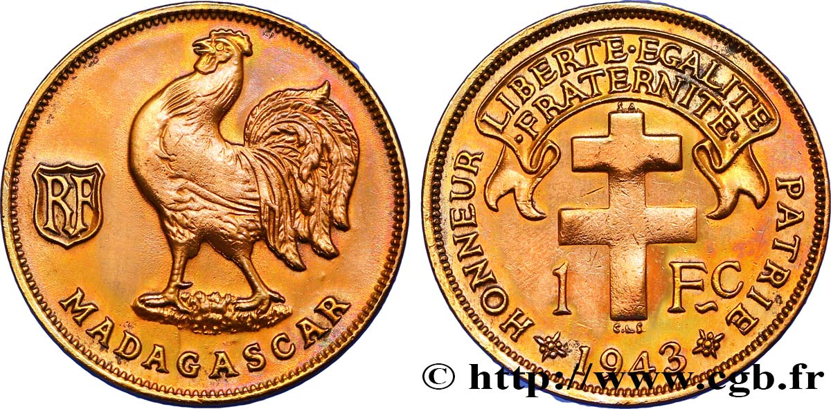 MADAGASCAR - Forze Francesi Libere 1 Franc 1943 Prétoria q.SPL 