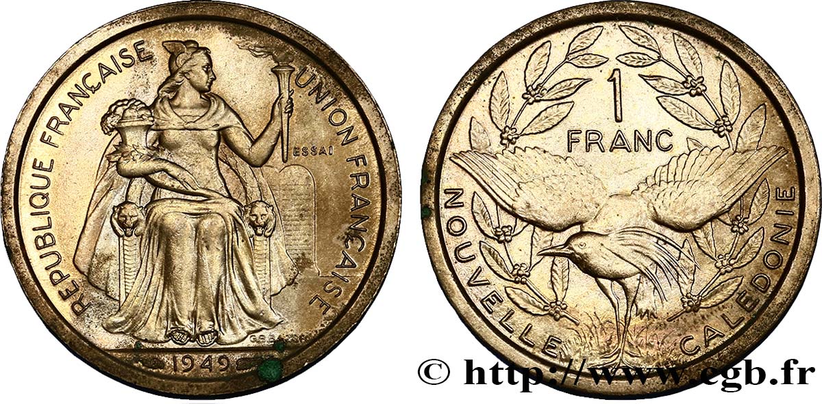 NUEVA CALEDONIA Essai de 1 Franc 1949 Paris EBC 