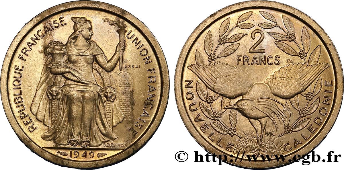 NUOVA CALEDONIA Essai de 2 Francs 1949 Paris MS 