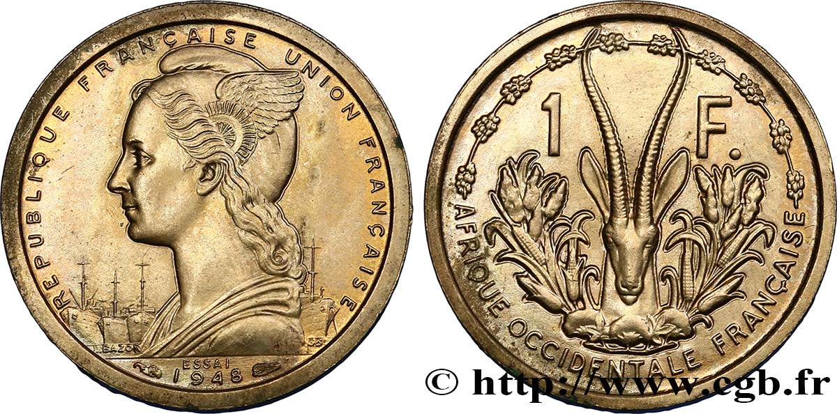AFRICA OCCIDENTALE FRANCESE - UNION FRANCESA Essai de 1 Franc 1948 Paris MS 