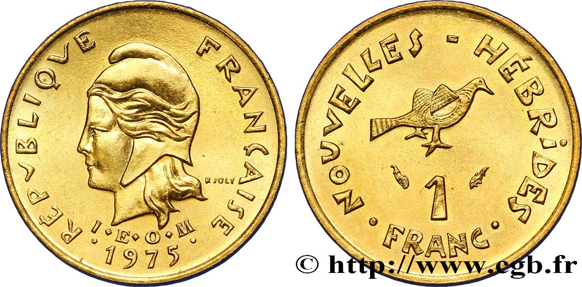 NOUVELLES HÉBRIDES (VANUATU depuis 1980) 1 Franc  I. E. O. M. Marianne / oiseau 1975 Paris SPL 