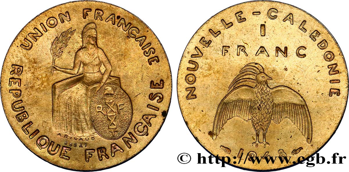 NOUVELLE CALÉDONIE Essai de 1 Franc type sans listel 1948 Paris SPL 