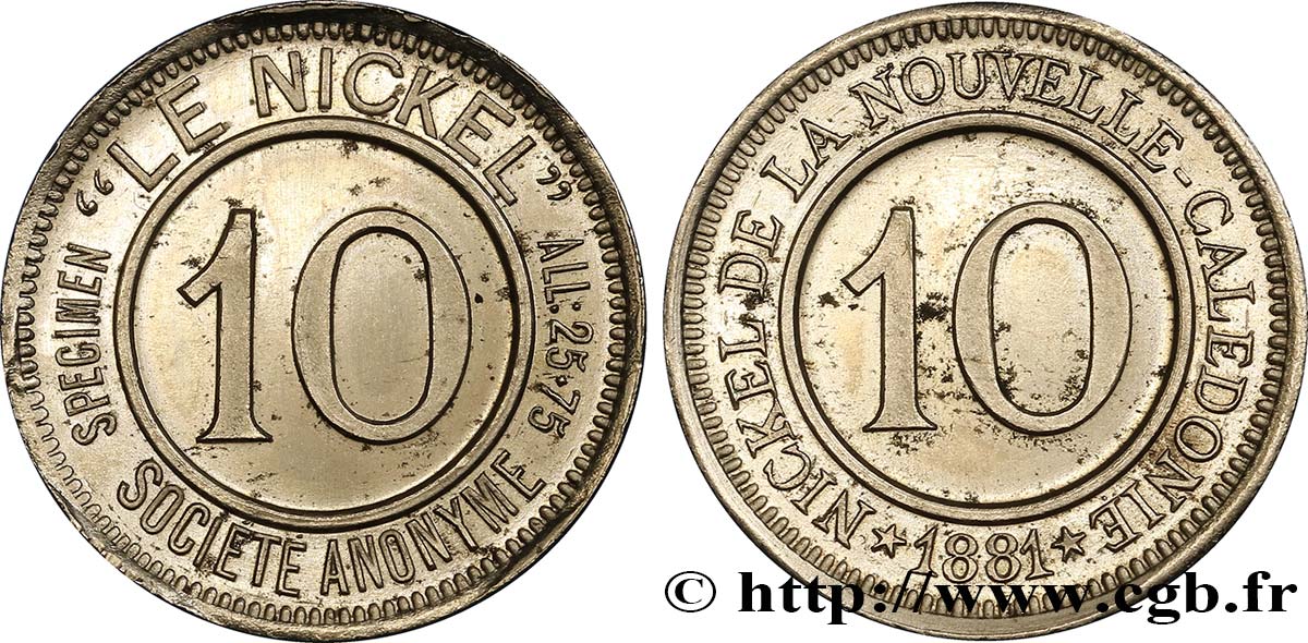 NUOVA CALEDONIA 10 (Centimes) Société anonyme Le Nickel N.D.  MS 