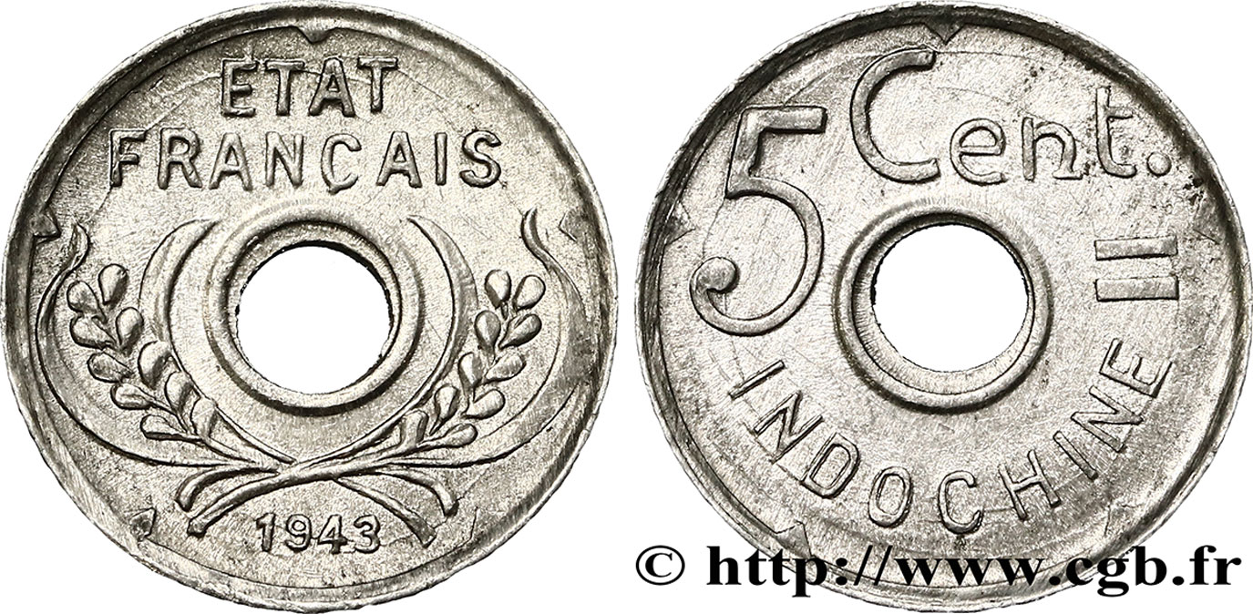 INDOCHINA 5 Centièmes 1943 Hanoï EBC 