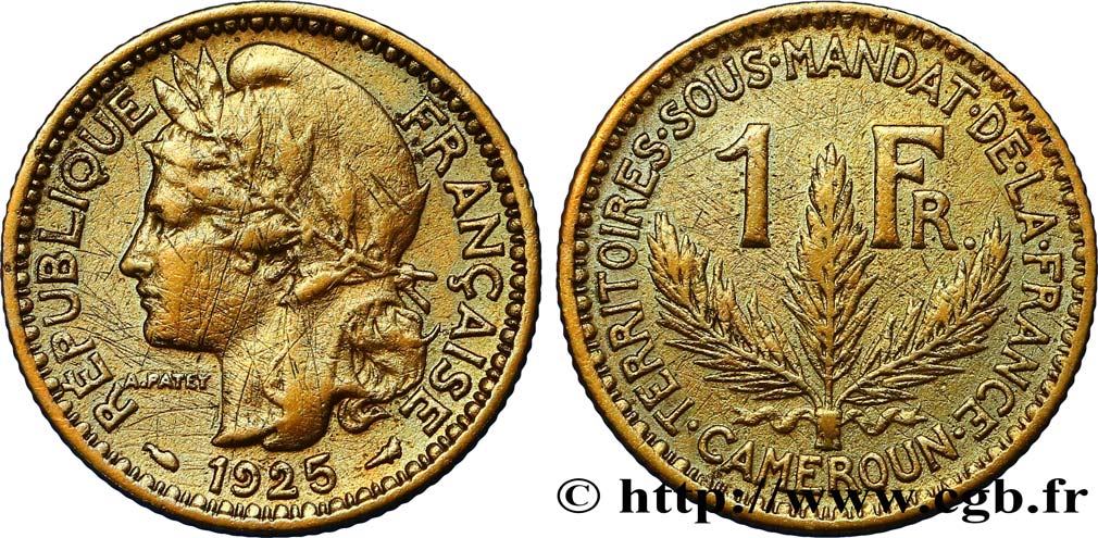 CAMEROUN - TERRITOIRES SOUS MANDAT FRANÇAIS 1 Franc 1925 Paris TB+ 