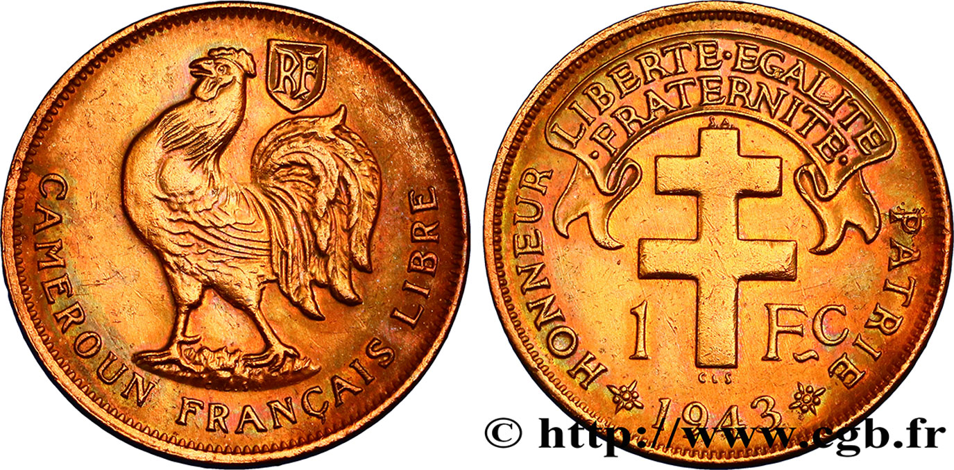 CAMERUN - Mandato Francese 1 Franc ‘Cameroun Français Libre’ 1943 Prétoria BB 
