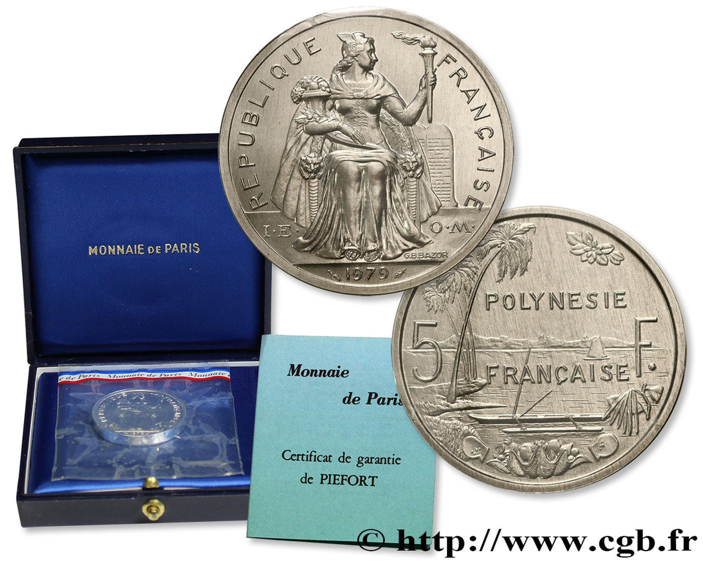 POLYNÉSIE FRANÇAISE Piéfort de 5 Francs I.E.O.M. 1979 Paris FDC 