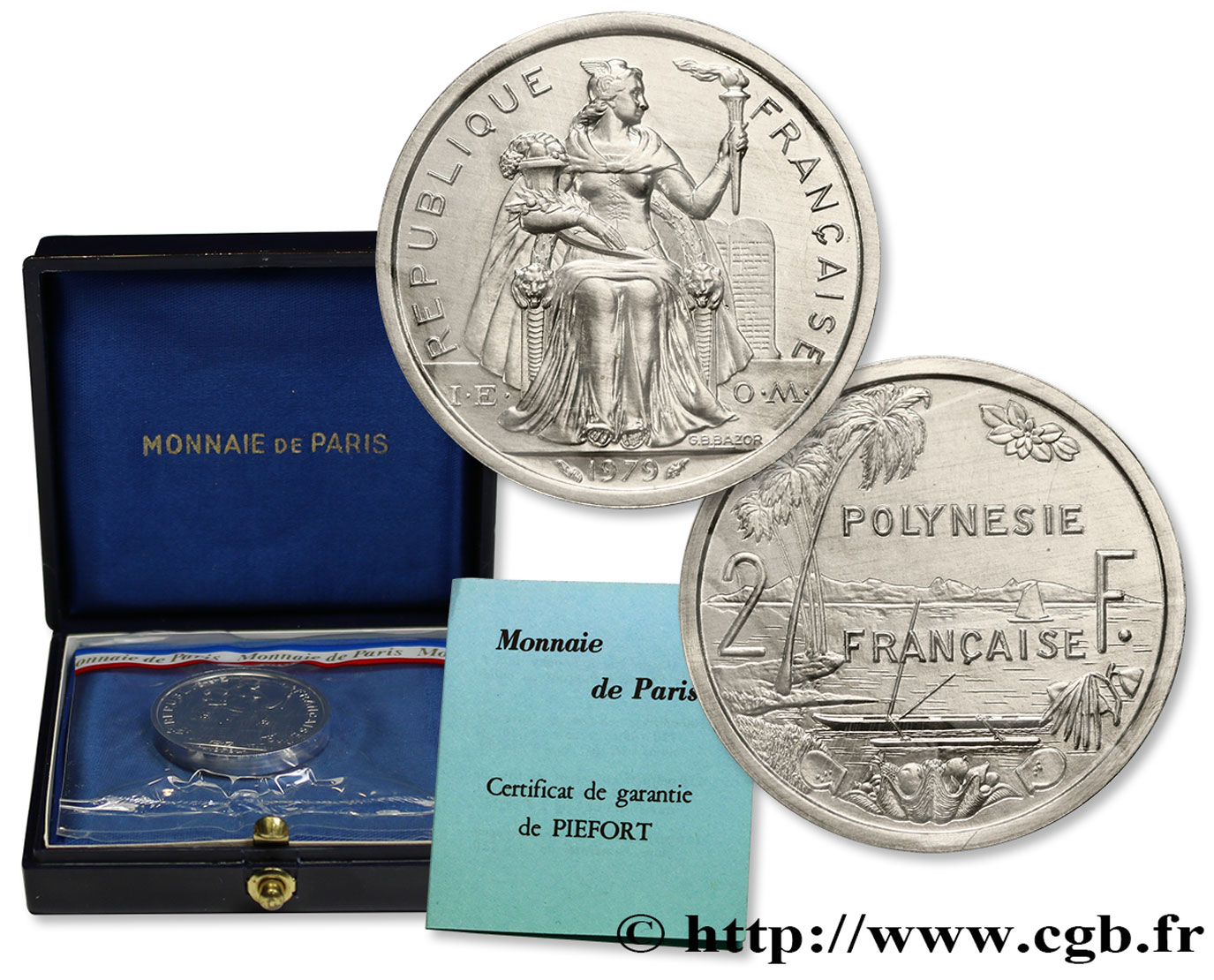 POLYNÉSIE FRANÇAISE Piéfort de 2 Francs I.E.O.M. 1979 Paris FDC 