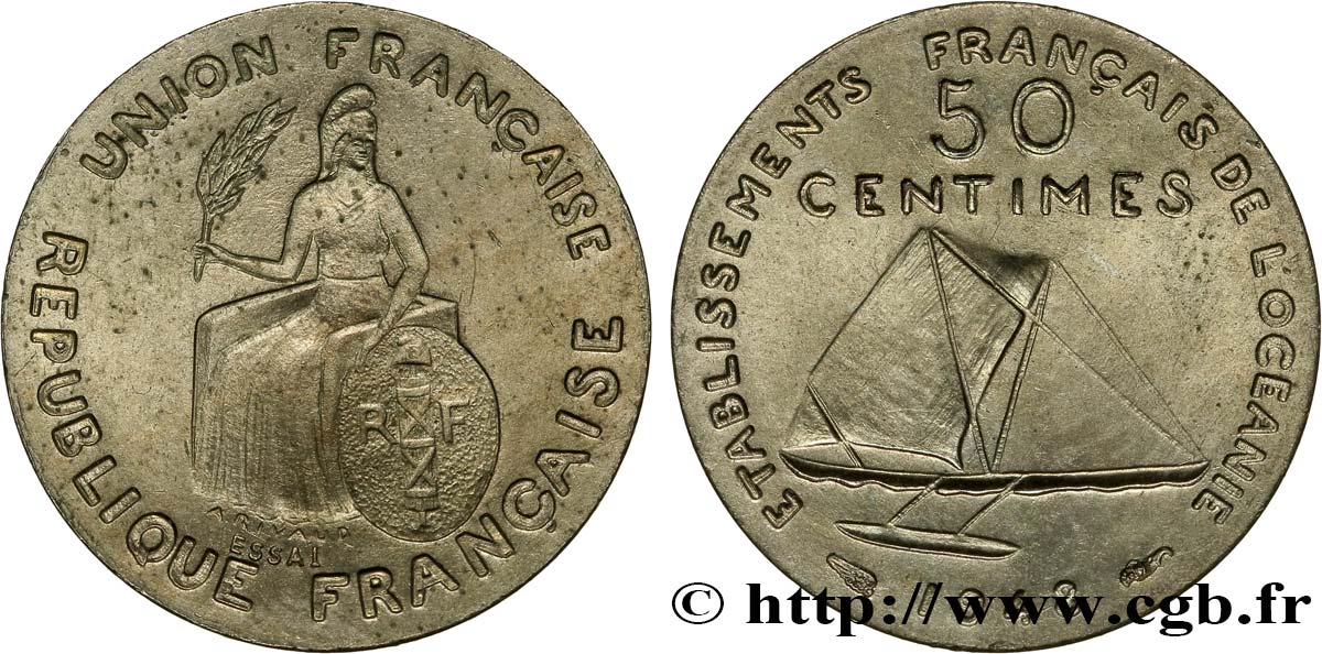 POLYNÉSIE FRANÇAISE - Océanie française Essai de 50 Centimes type sans listel 1948 Paris SPL 
