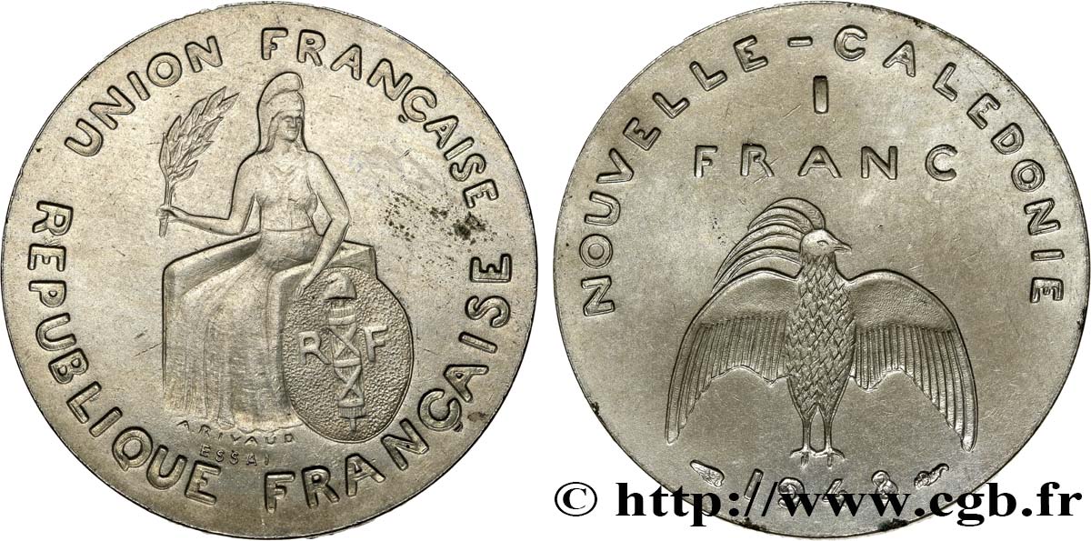 NOUVELLE CALÉDONIE Essai de 1 Franc type sans listel 1948 Paris SPL 