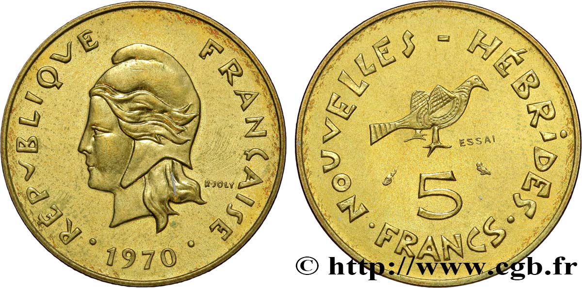 NOUVELLES HÉBRIDES (VANUATU depuis 1980) Essai de 5 Francs 1970 Paris SPL 